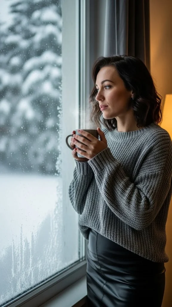 12. Knit Sweater with Faux Leather Skirt