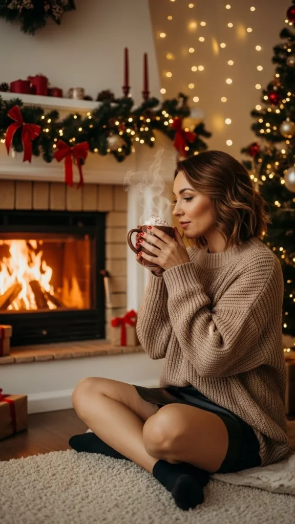 14. Leather Skirt with Cozy Sweater