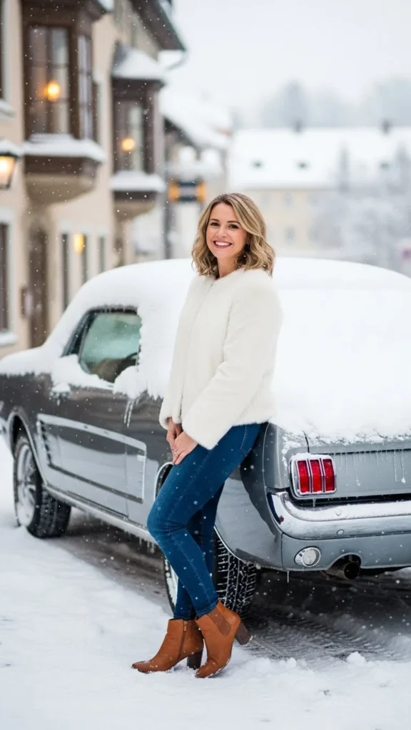 16. Faux Fur Jacket with Jeans