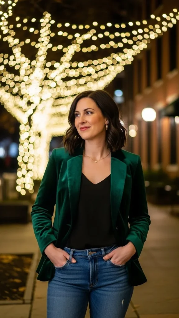 18. Green Velvet Blazer with Jeans