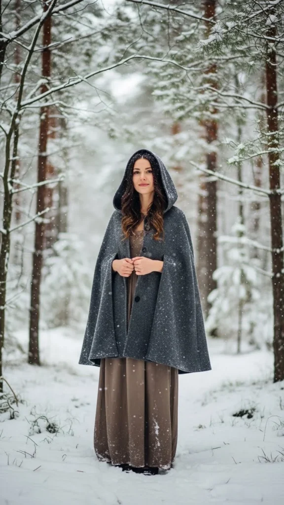 18. Maxi Dress with Wool Cape