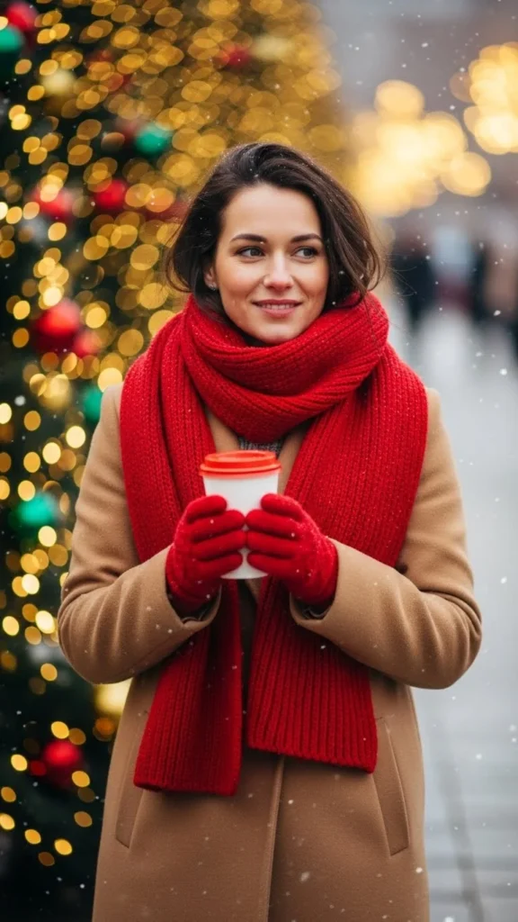 21. Long Coat with Knit Scarf