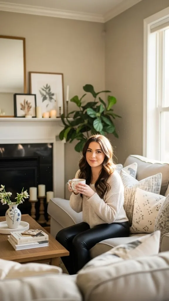 22. Faux Leather Leggings with Knit Top