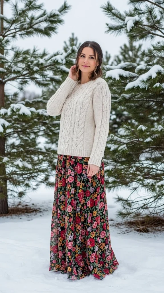 23. Cable Knit Sweater with Maxi Skirt