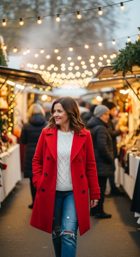 23. Denim and Red Coat Combo