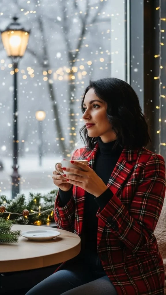 3. Plaid Blazer with Turtleneck and Jeans