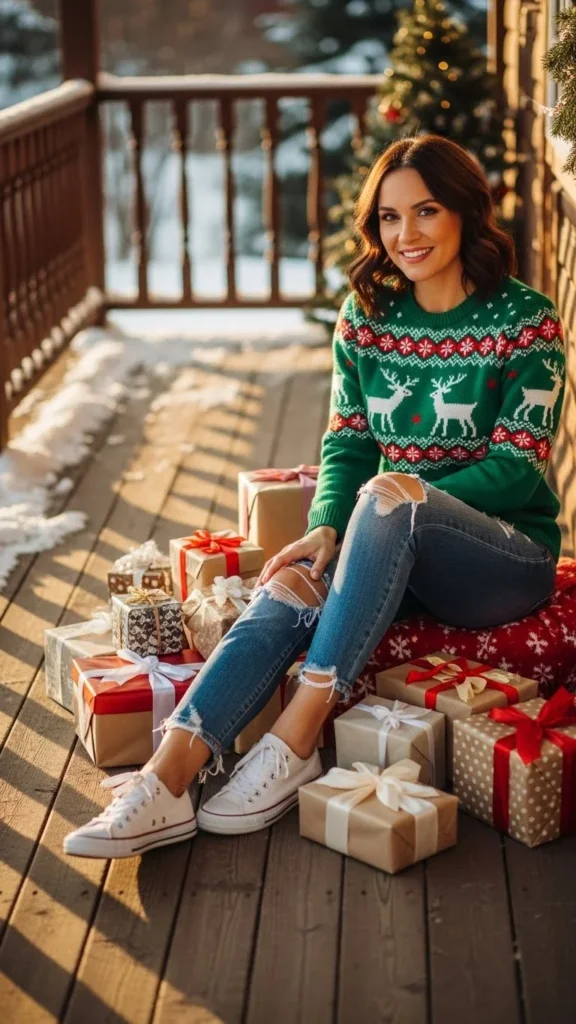 5. Christmas Sweater and Jeans Combo