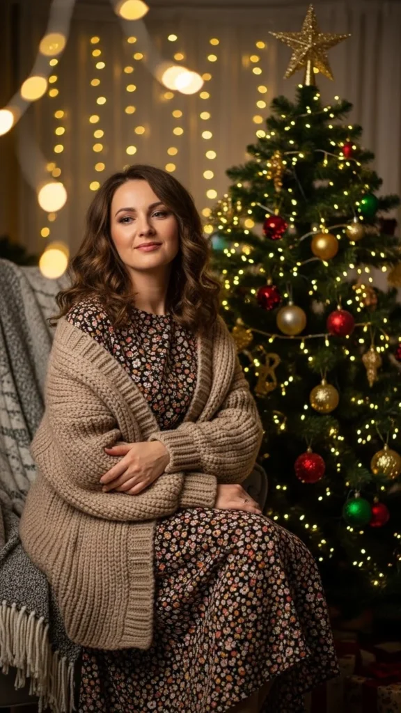 7. Oversized Cardigan with Midi Dress