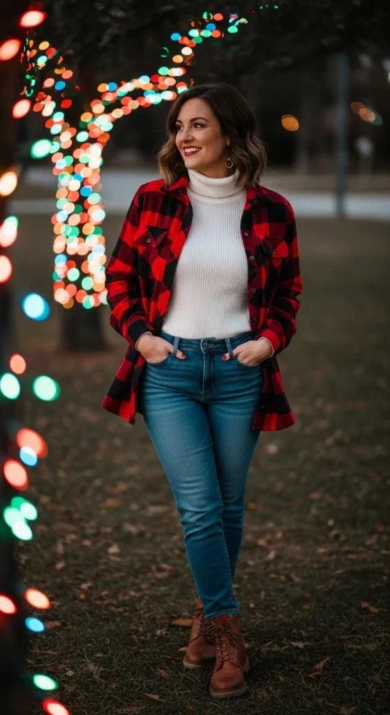 Layered Flannel Over Turtleneck