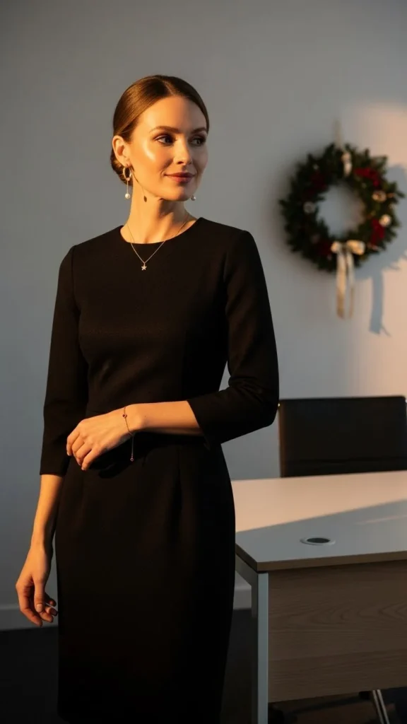 1. Classic Black Dress With a Festive Twist