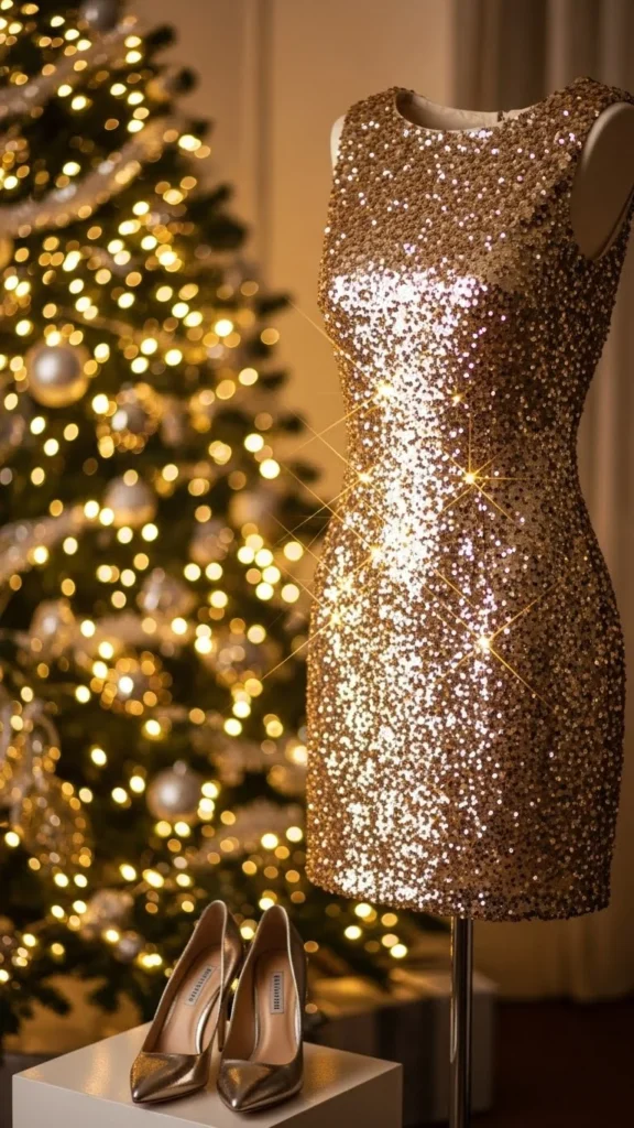 1. Classic Gold Sequin Mini Dress