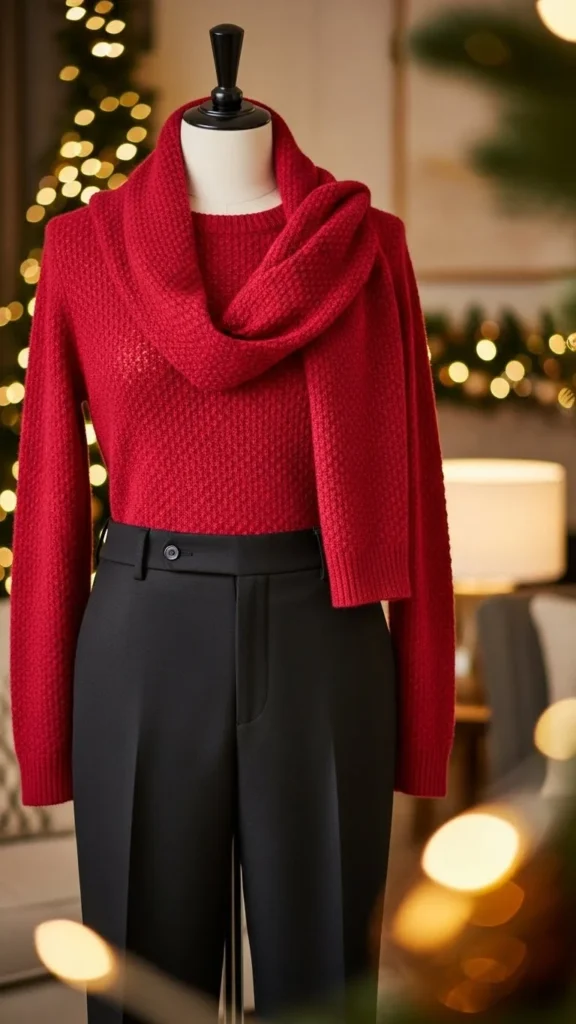 1. Classic Red Sweater With Black Trousers