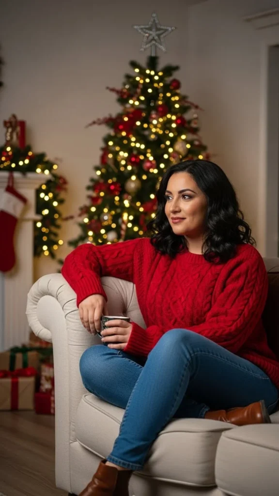 1. Classic Red Sweater and Jeans