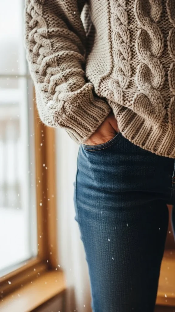 1. Cozy Knit Sweater + Dark Denim