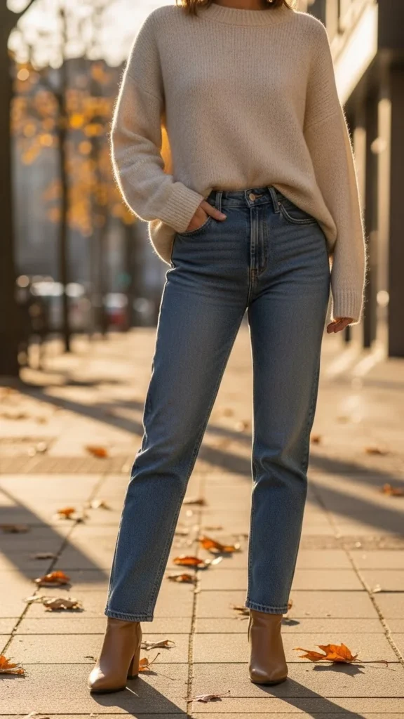 1. Oversized Sweater with Straight-Leg Jeans