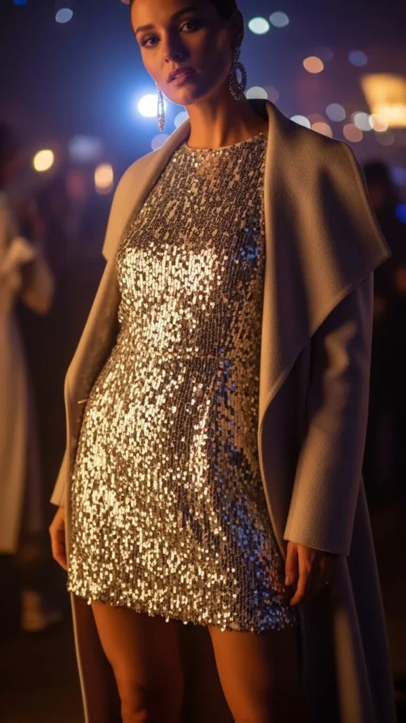 1. Sequin Mini Dress with Soft Layers