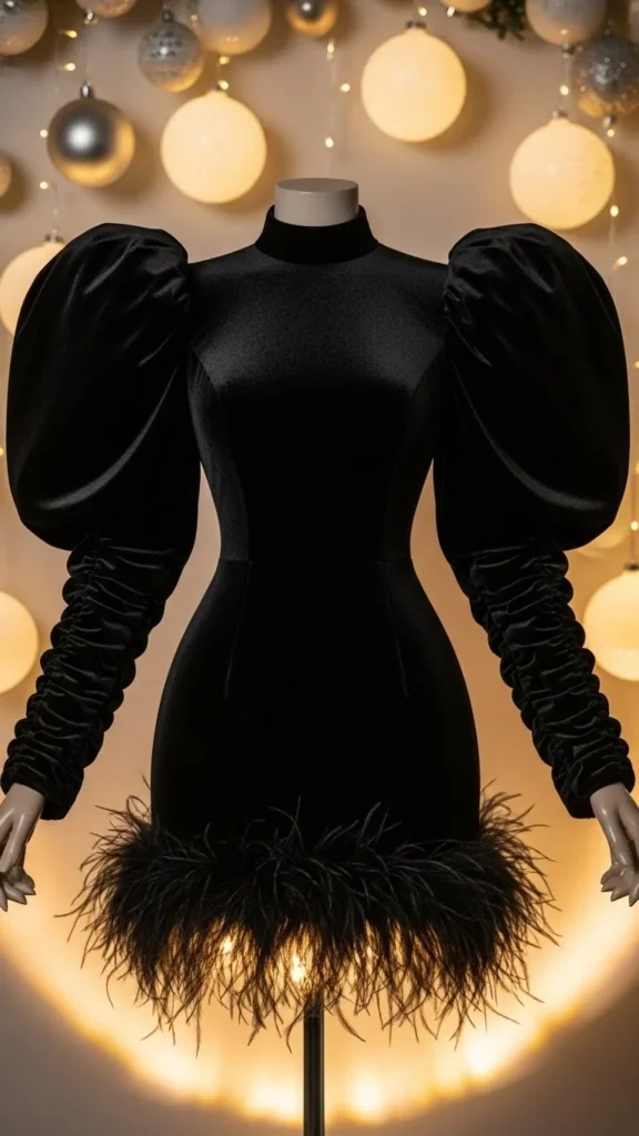 10. Black Satin Slip With Feather Trim