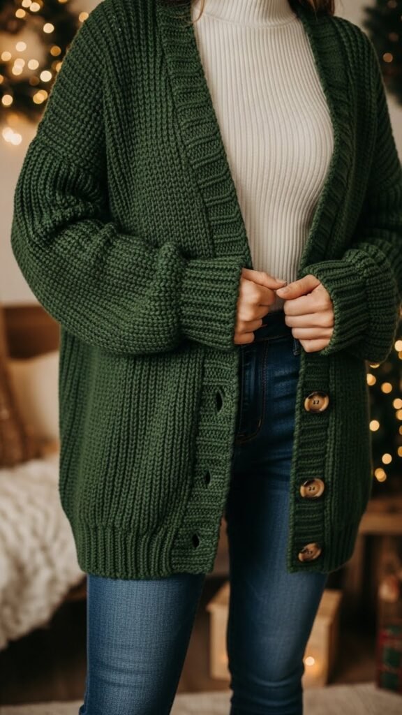 10. Cozy Cardigan With Dark Denim