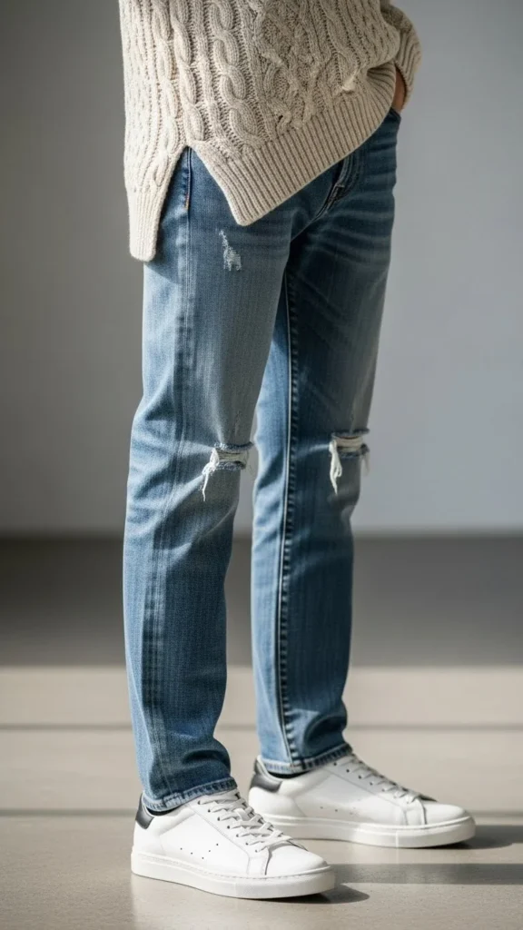 10. Half-Tucked Sweater with Straight Jeans