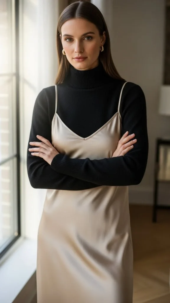 10. Turtleneck + Slip Dress Layering