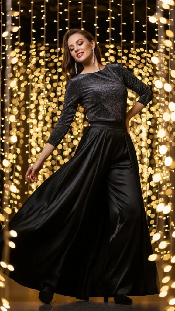 11. Black Satin Wide-Leg Pants