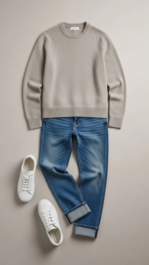 11. Neutral Sweater with White Sneakers