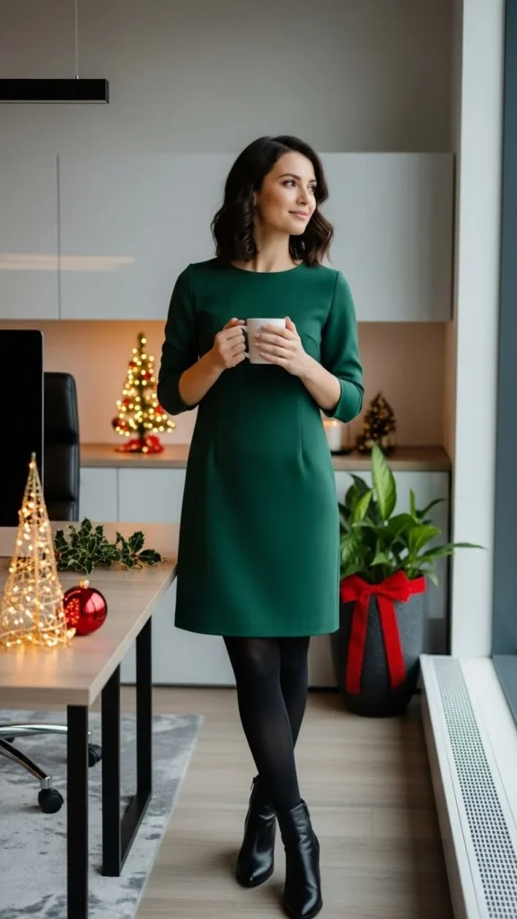 11. Shift Dress With Tights and Boots