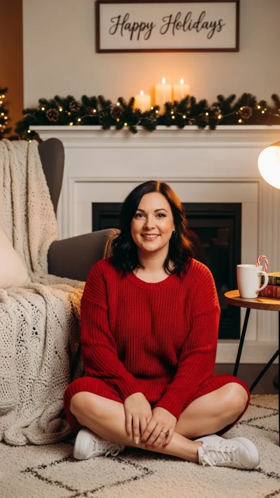 12. Casual Red Knit With Sneakers