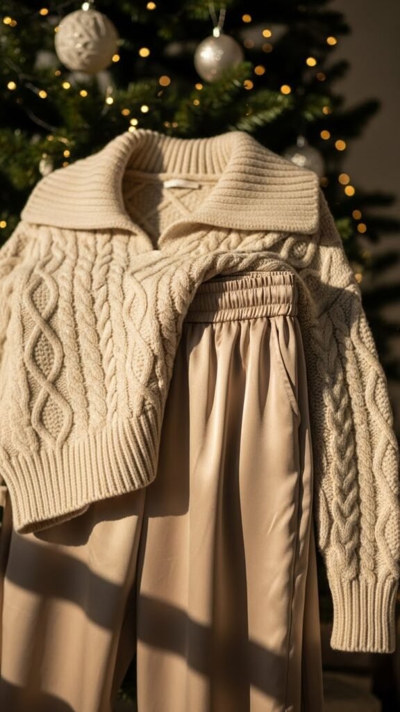 12. Cream Sweater With Satin Pants