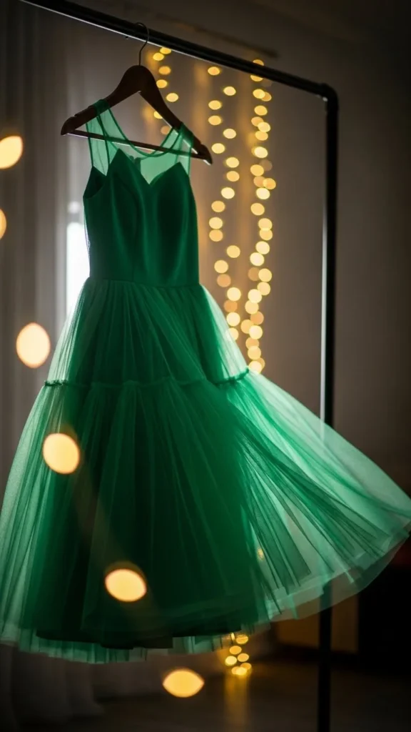 12. Green Tulle A-Line Dress