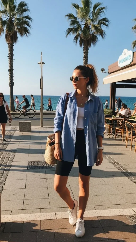 12. Oversized Shirt with Bike Shorts