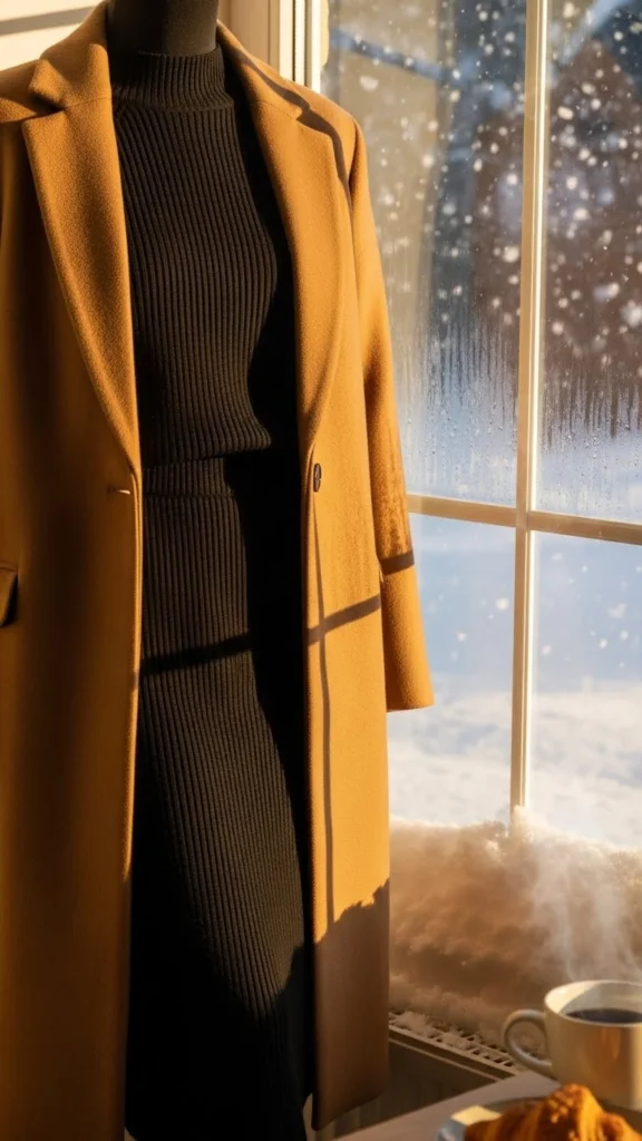 13. Camel Coat Over a Black Knit Set