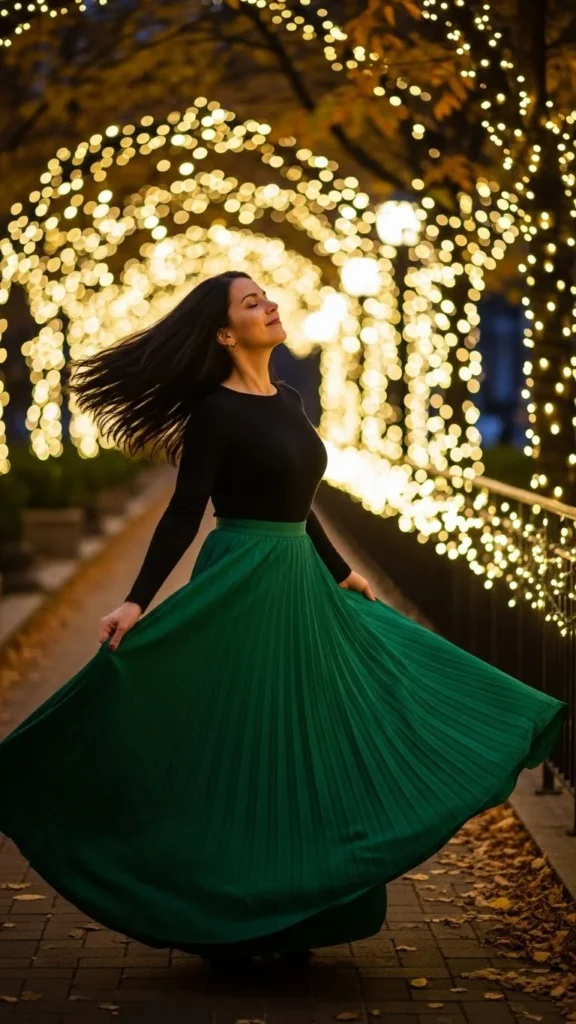 13. Green Pleated Maxi Skirt