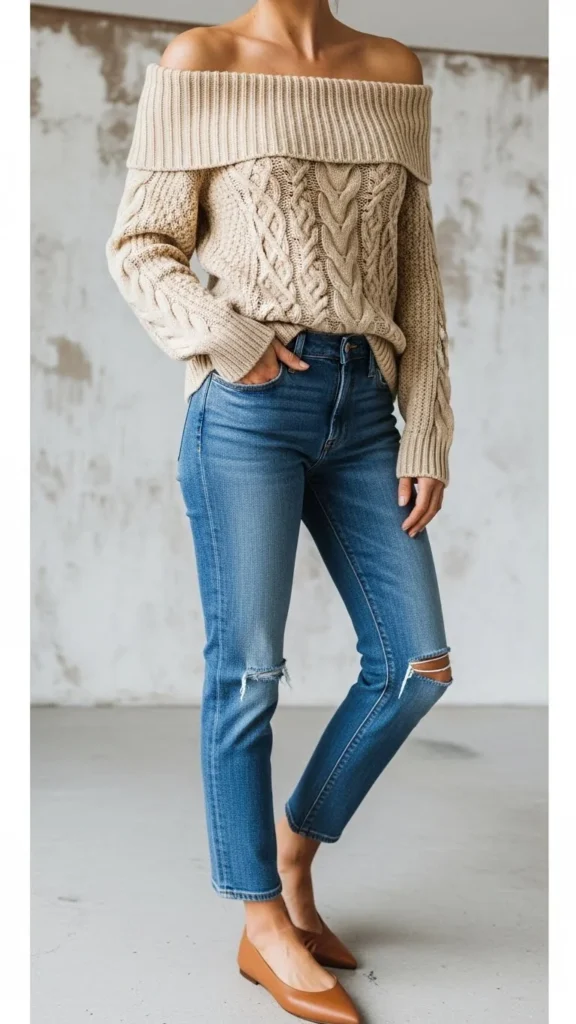 13. Off-Shoulder Sweater Casual Look