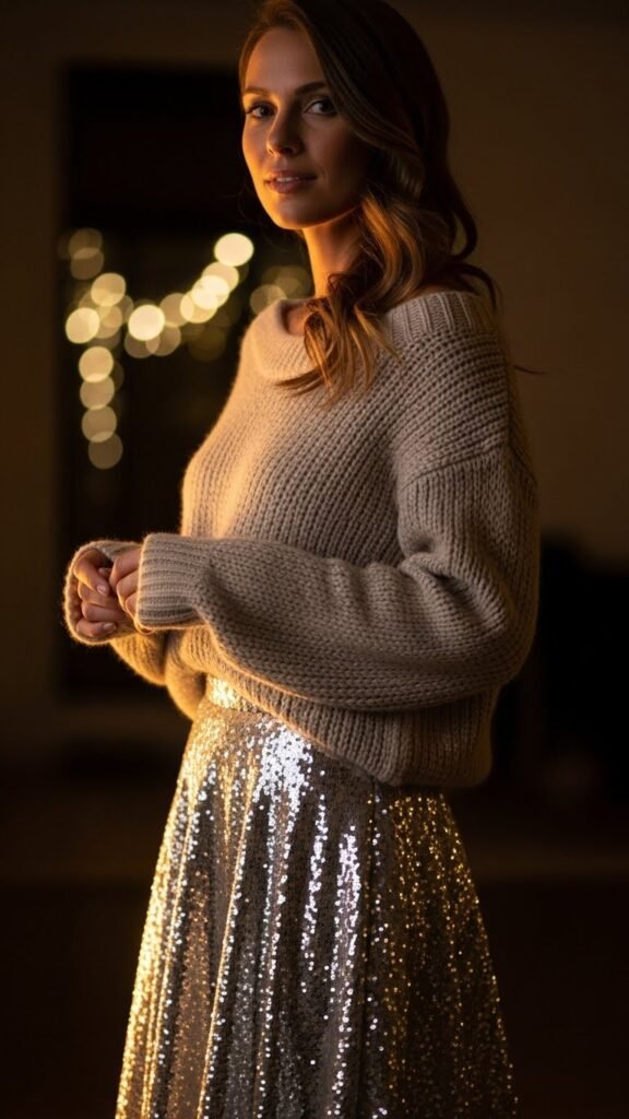 13. Sequin Skirt With Soft Knit Top