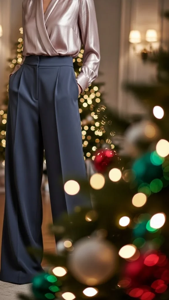 14. Metallic Top With Wide-Leg Pants