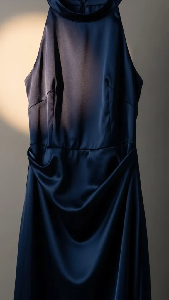 15. Navy Satin Halter Dress