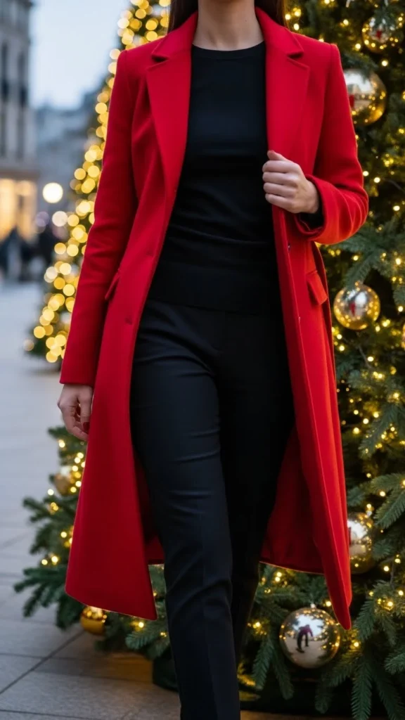 15. Red Coat Over All-Black Base