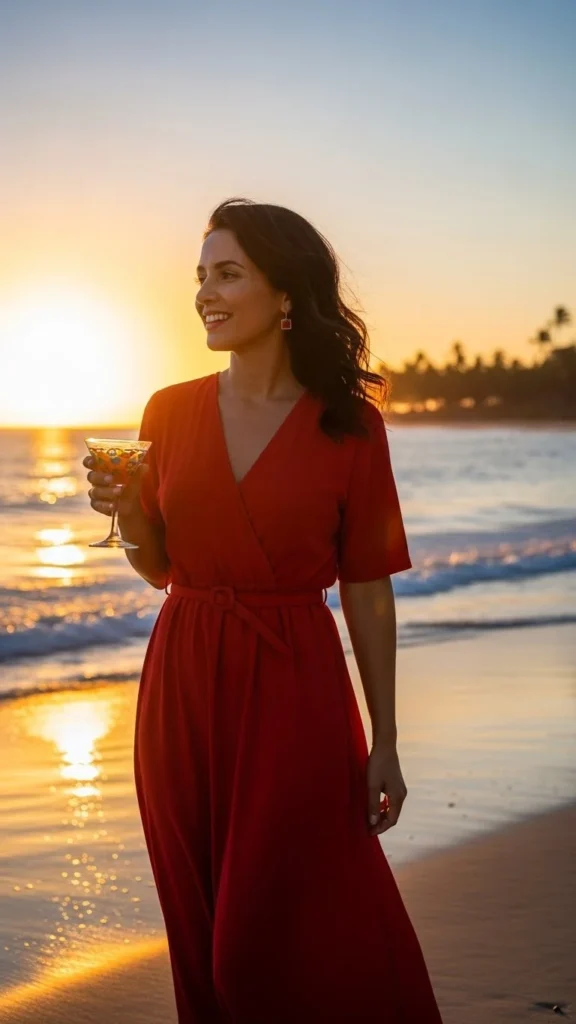 15. Red Dress With Belted Waist