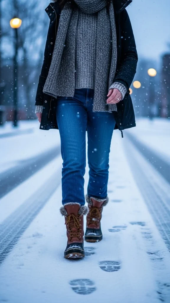 15. Straight Jeans and Winter Boots
