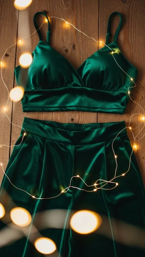 15. Velvet Crop Top and High-Waist Pants