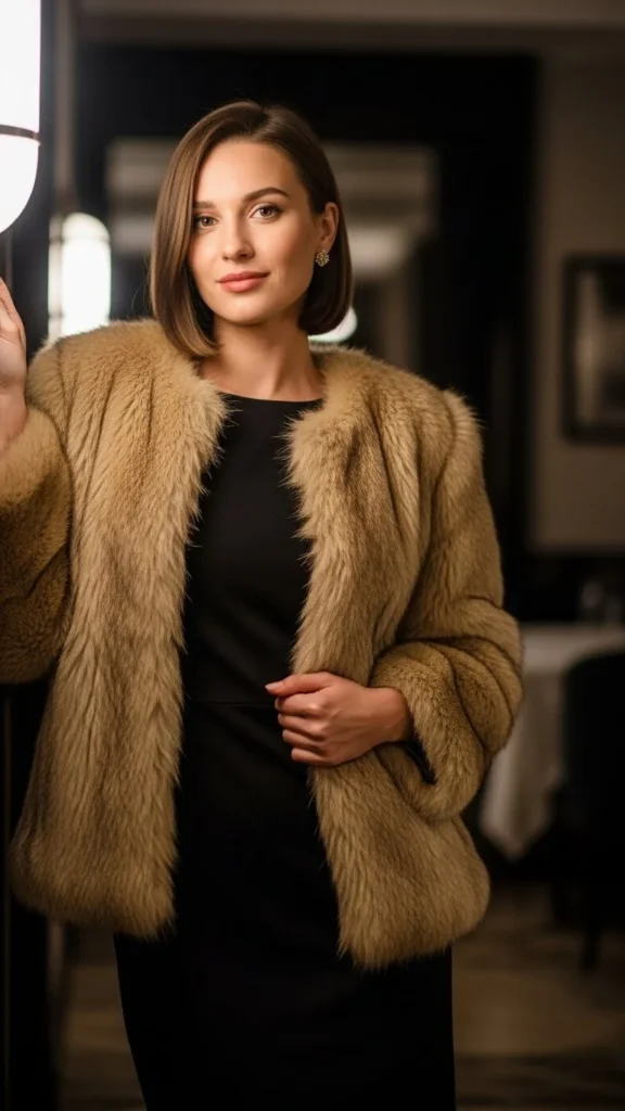 16. Faux Fur Jacket Over a Simple Dress