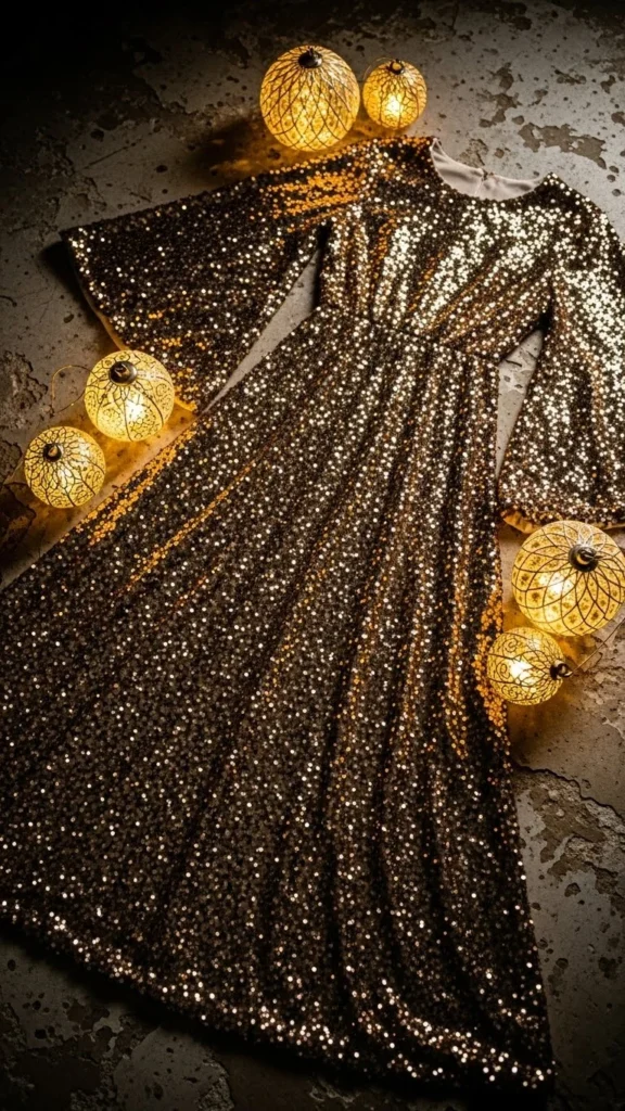 16. Gold Sequin Wide-Sleeve Dress