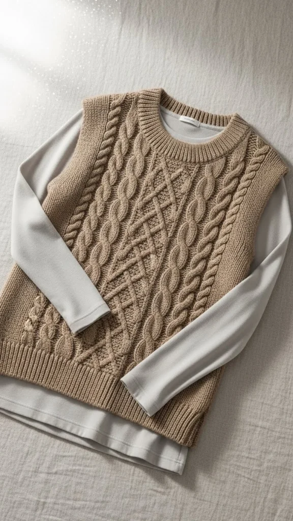 16. Knit Vest Over a Long-Sleeve Shirt
