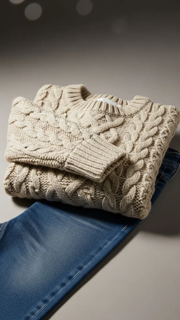 16. Textured Sweater with Simple Denim