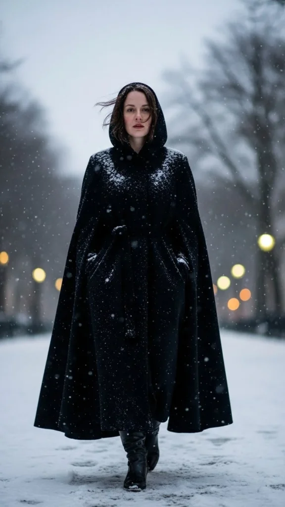 17. Black Cape Coat Look