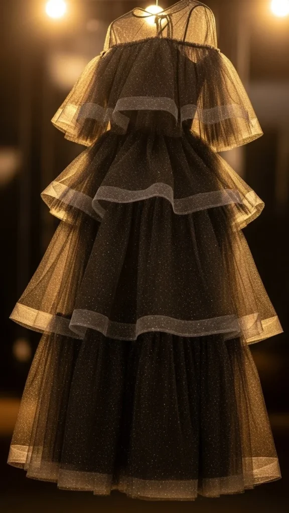 17. Black Tulle Midi Dress With Sparkle