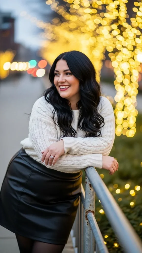 17. Faux Leather Skirt with a Cozy Sweater