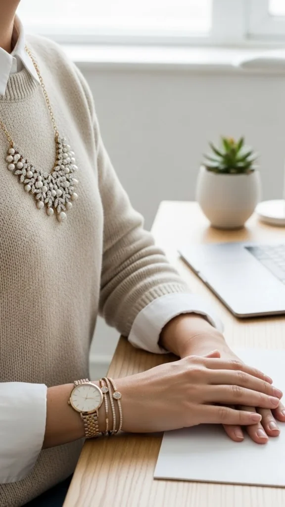 17. Neutral Layers With Holiday Jewelry