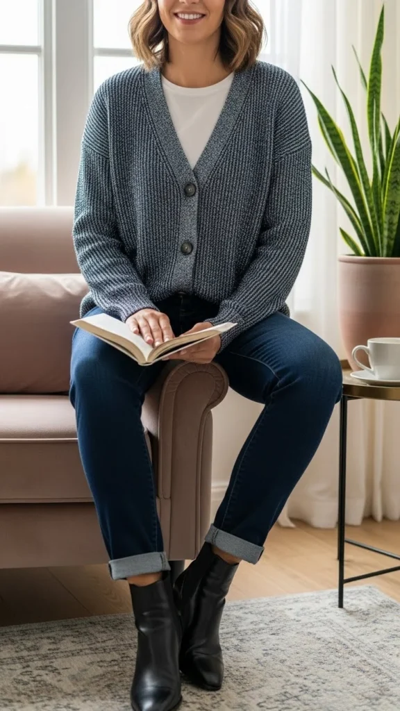 17. Sparkle Cardigan with Dark Denim